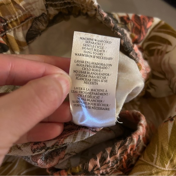 Kut from the Kloth Pink Brown Tan Palm Tree 100% Linen Elastic Waist Shorts - Picture 11 of 11